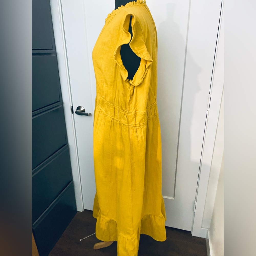 Bohemian yellow cotton gauze, ruffle dress - Picture 3 of 3